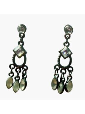 Silver Dangle Earrings Rhinestones Chandelier Charms Pierced Post Elegant Glam